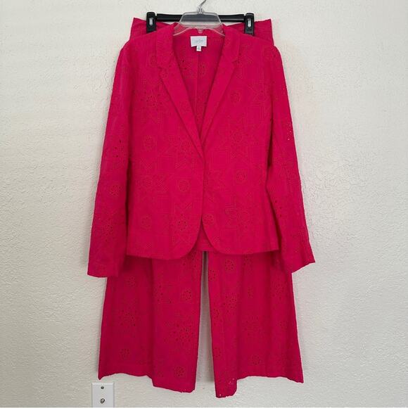 Jade by Johnny Was Joanna Eyelet Blazer Kolbie Pants Set Pink Love Potion S/M - Picture 9 of 11